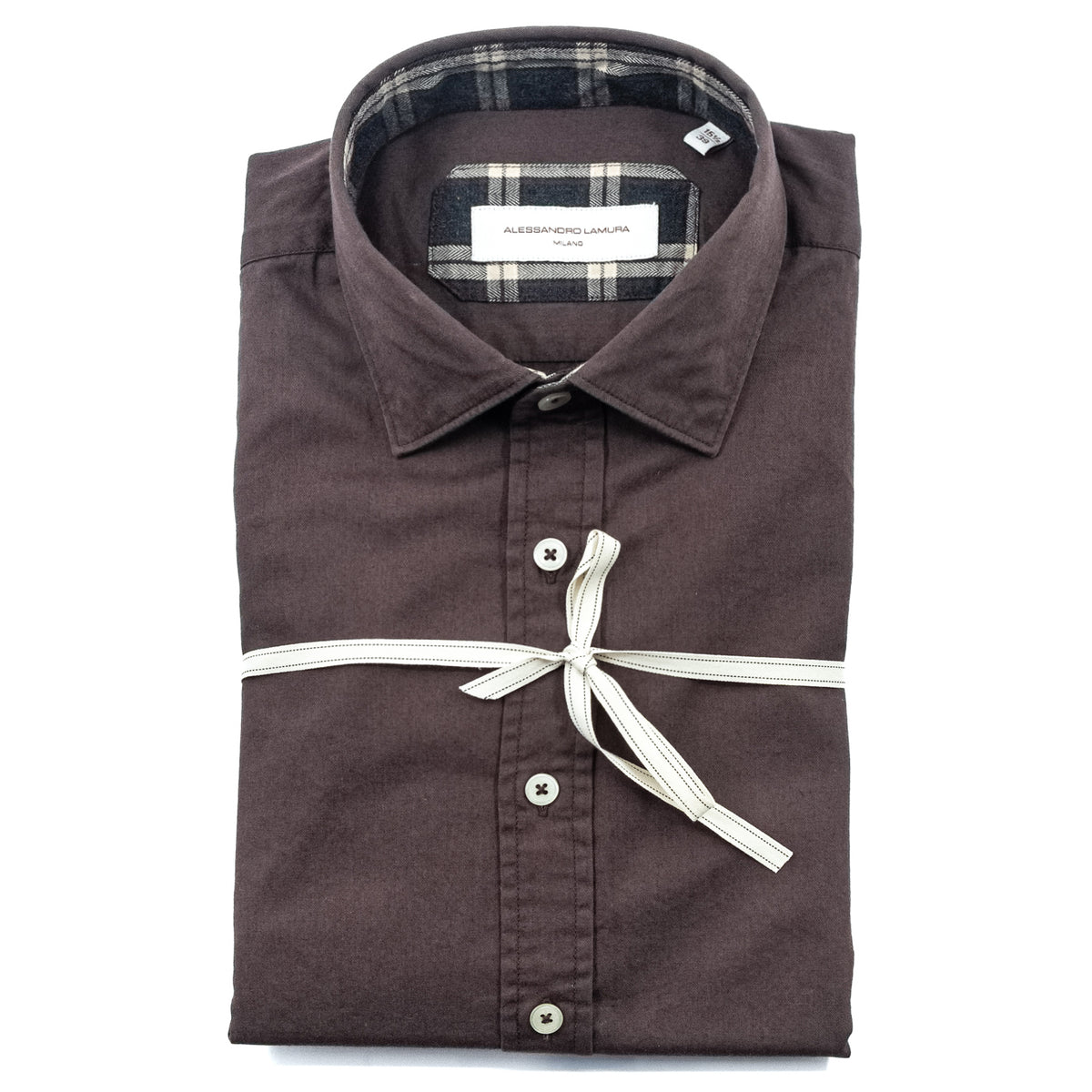 Camicia Marrone con Dettagli Tartan