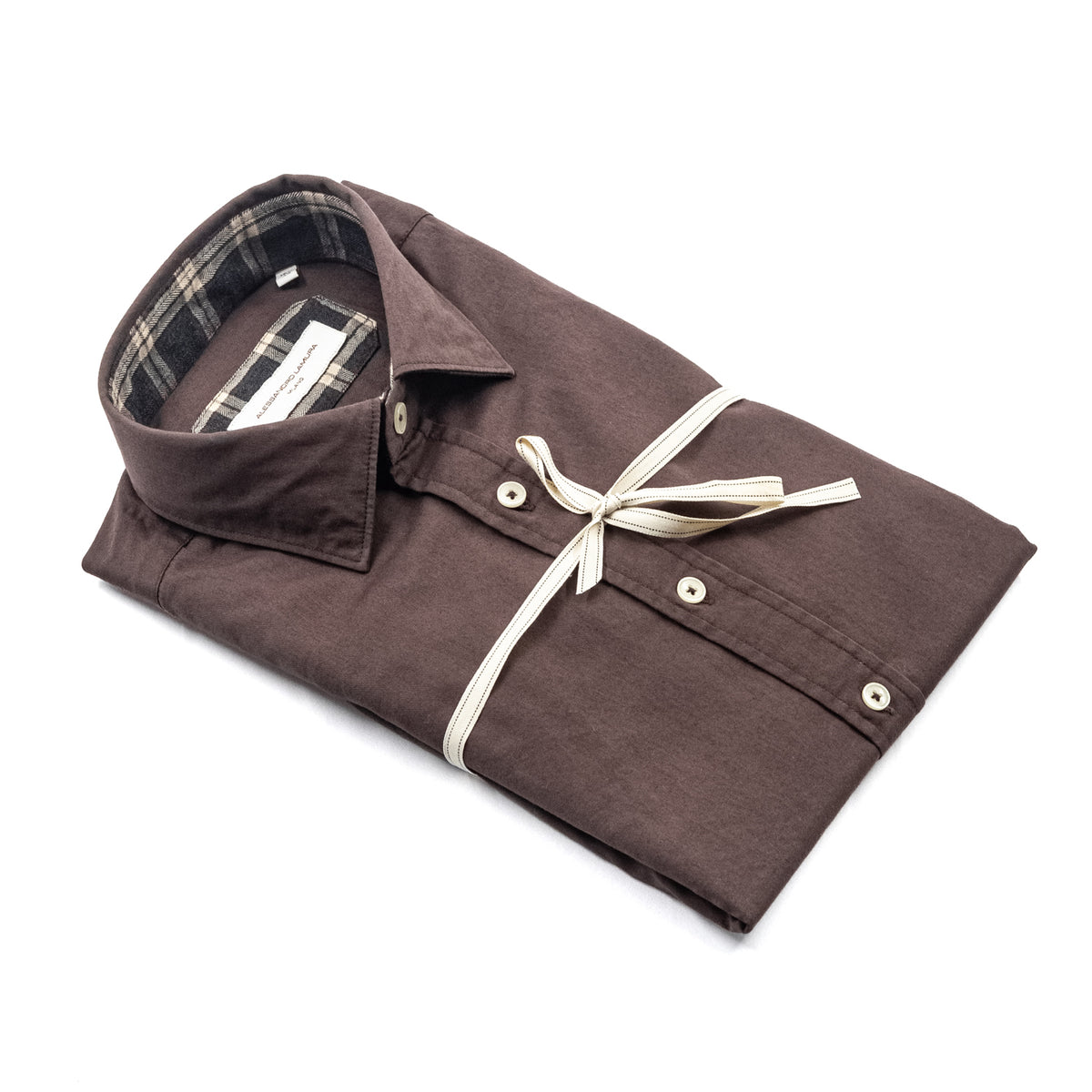 Camicia Marrone con Dettagli Tartan