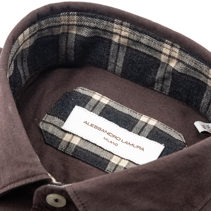 Camicia Marrone con Dettagli Tartan