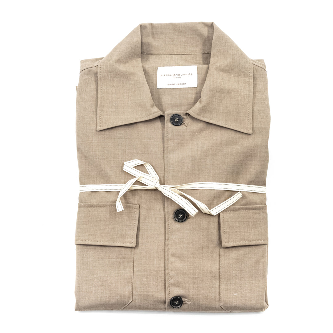 Giacca Camicia Beige con Tasche