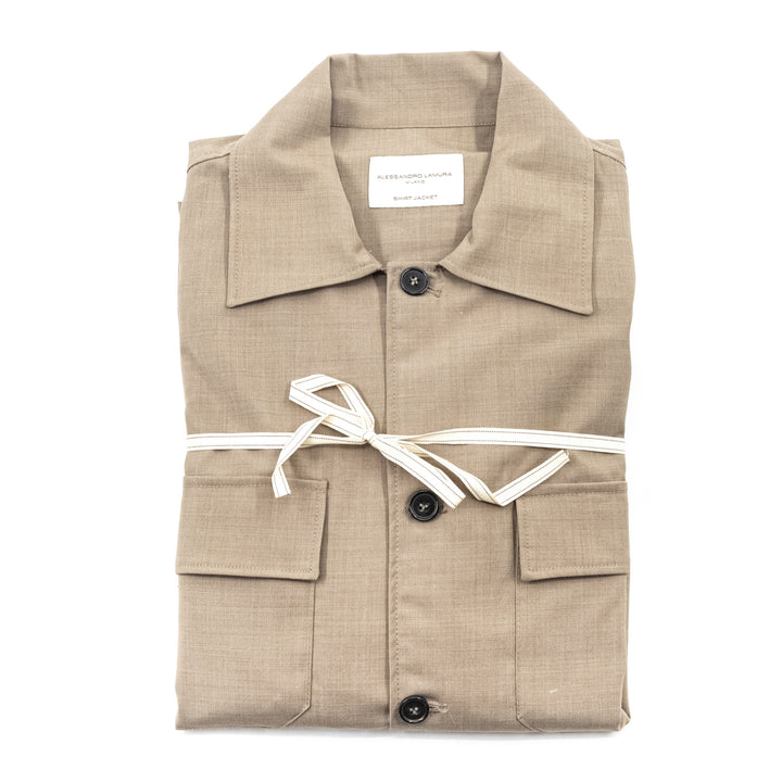Giacca Camicia Beige con Tasche