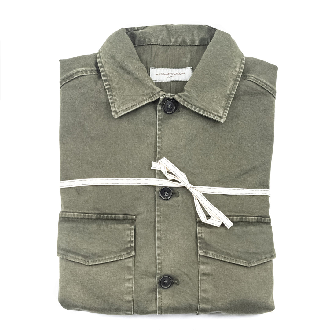 Giacca in Cotone Verde Militare con Tasche