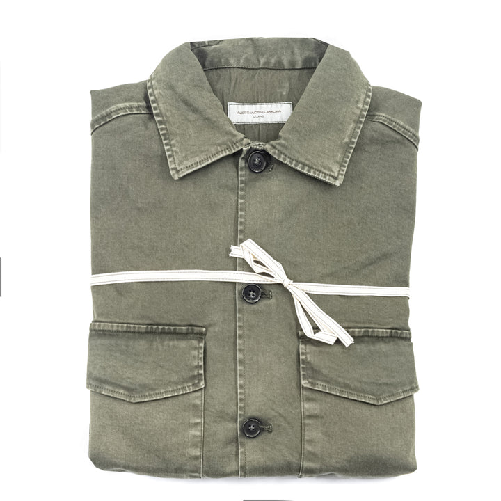 Giacca in Cotone Verde Militare con Tasche