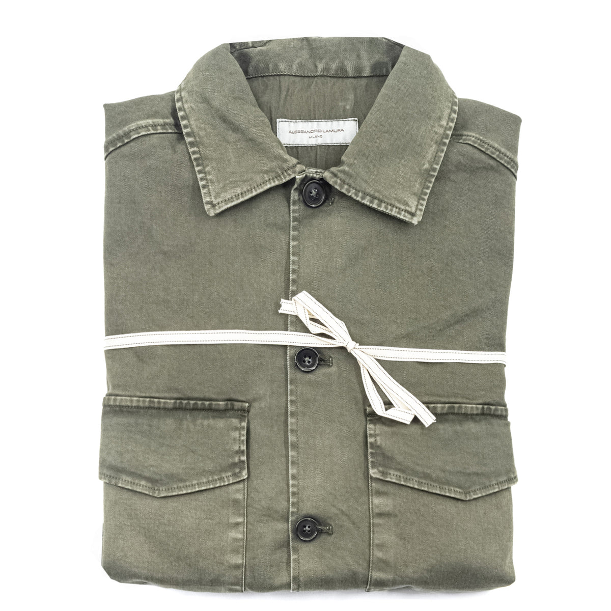 Giacca in Cotone Verde Militare con Tasche
