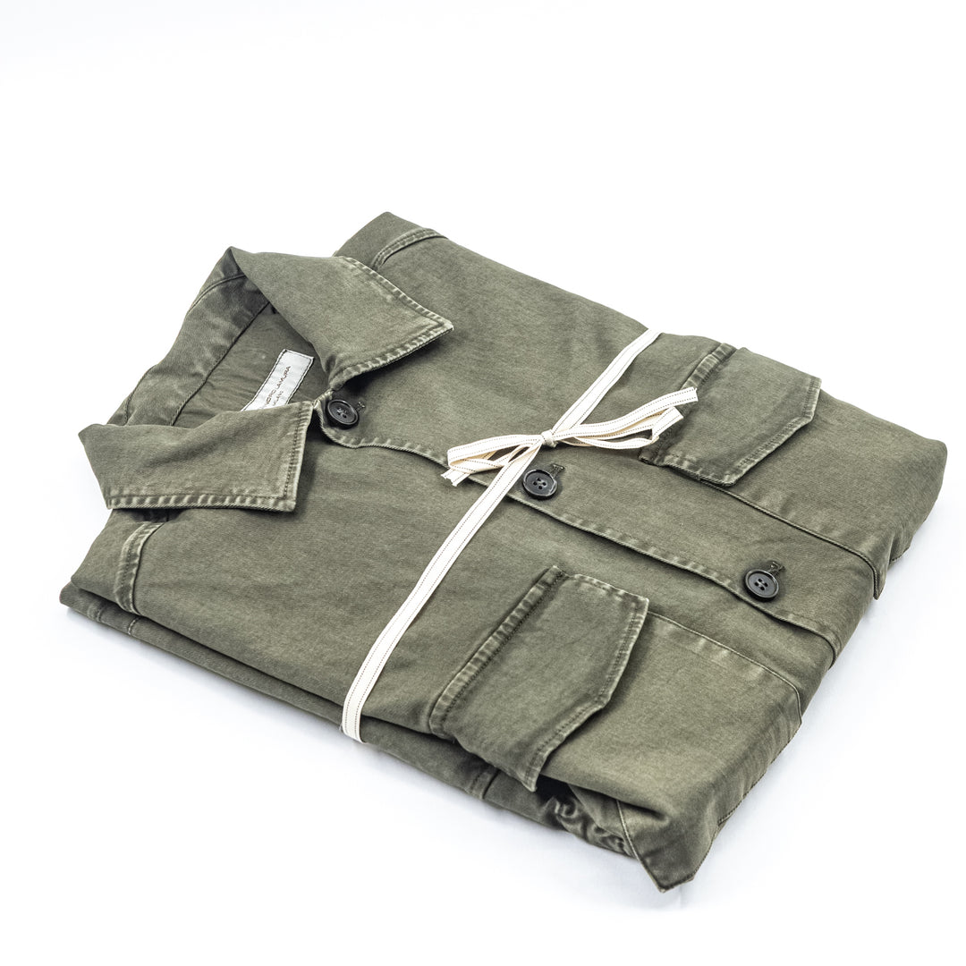 Giacca in Cotone Verde Militare con Tasche