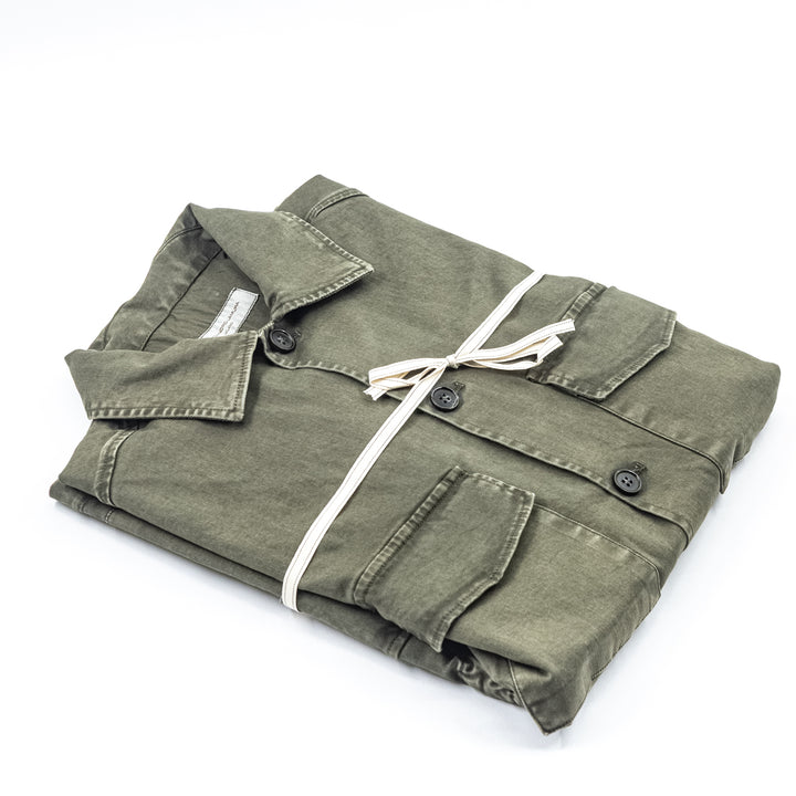 Giacca in Cotone Verde Militare con Tasche
