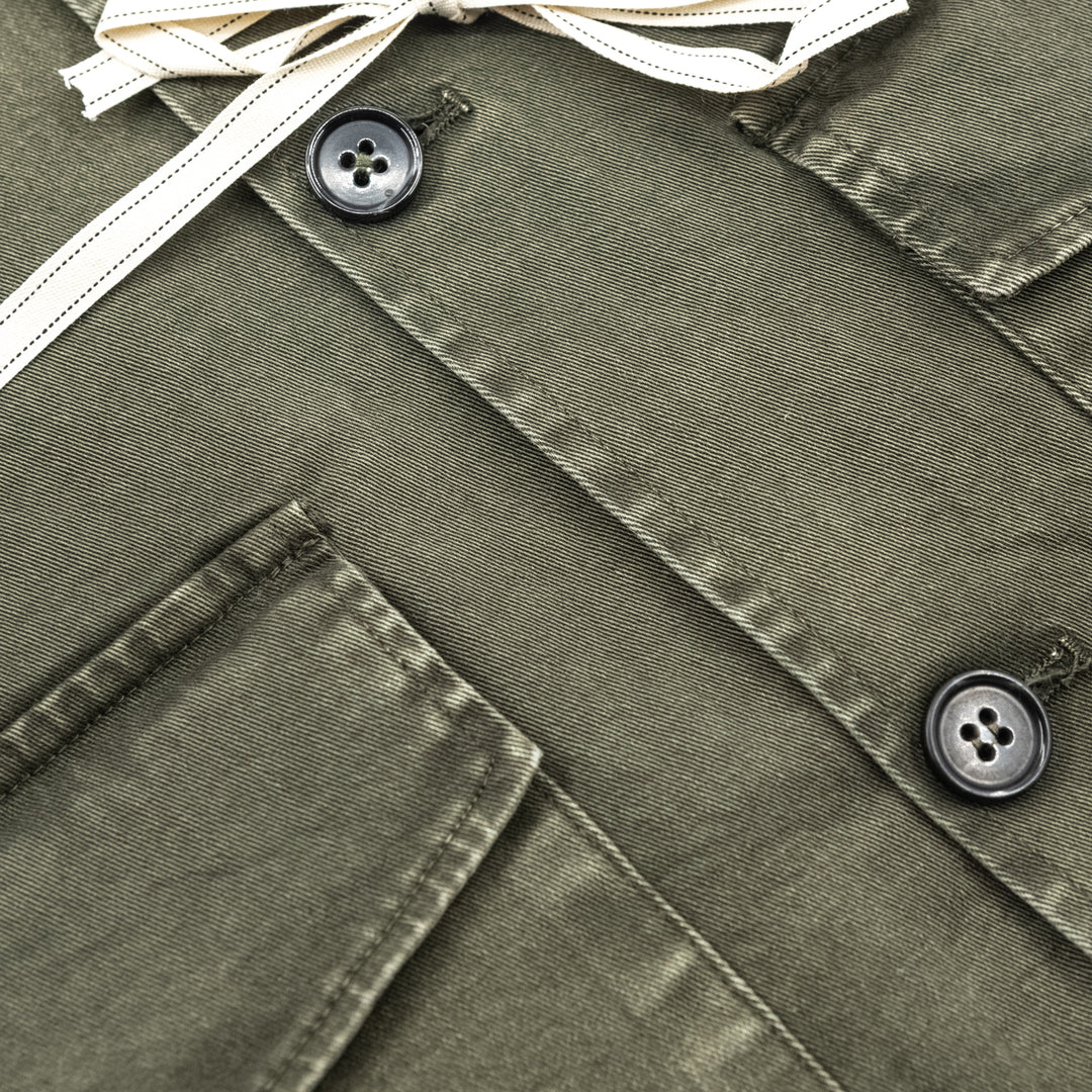 Giacca in Cotone Verde Militare con Tasche