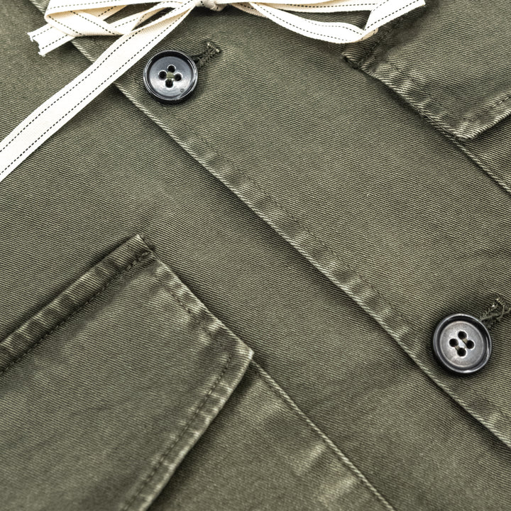 Giacca in Cotone Verde Militare con Tasche