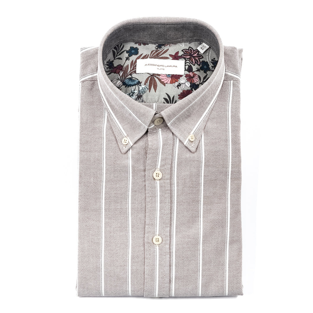 Camicia Oxford Rigata Tortora