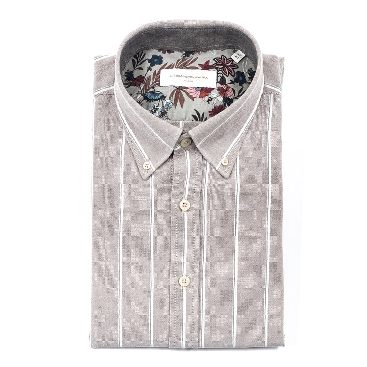 Camicia Oxford Rigata Tortora