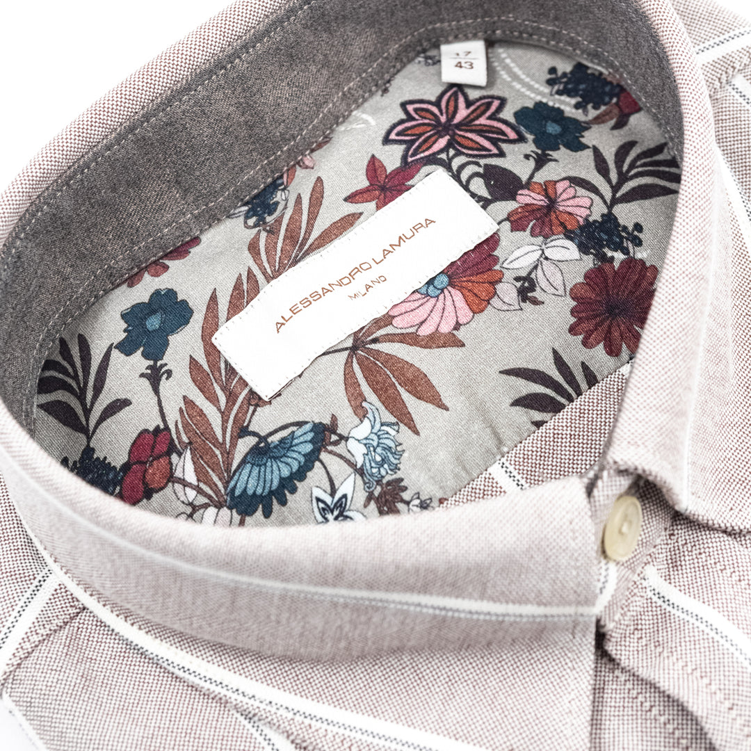 Camicia Oxford Rigata Tortora