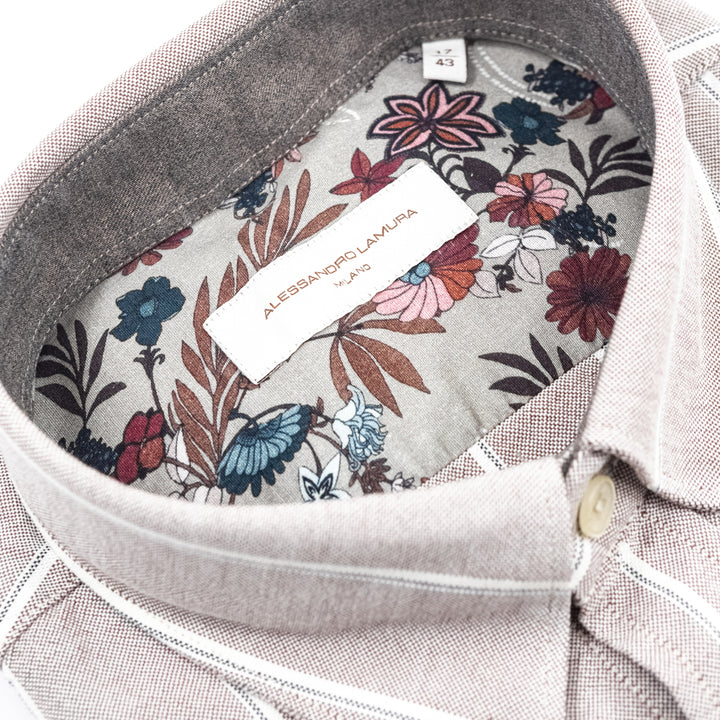 Camicia Oxford Rigata Tortora