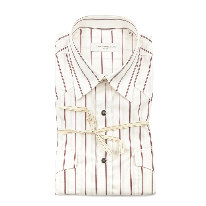 Camicia Bianca a Righe Bordeaux