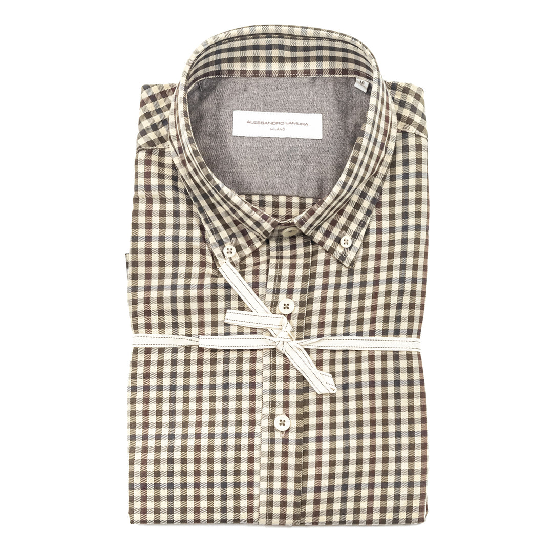 Camicia Check Beige e Marrone Button Down