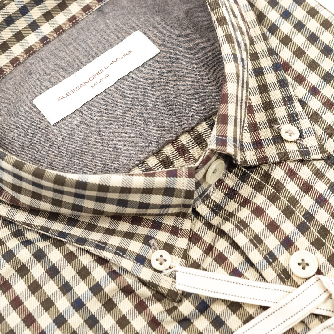 Camicia Check Beige e Marrone Button Down