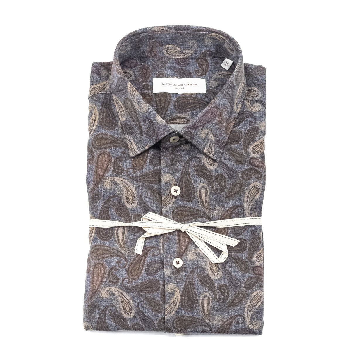 Camicia Fantasia Paisley Blu e Marrone