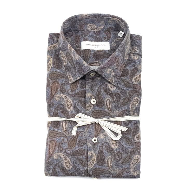 Camicia Fantasia Paisley Blu e Marrone