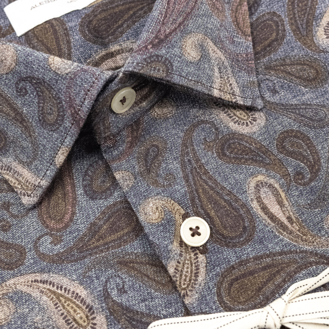 Camicia Fantasia Paisley Blu e Marrone