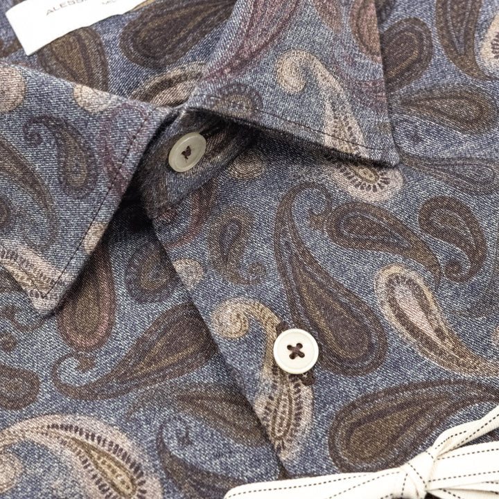 Camicia Fantasia Paisley Blu e Marrone