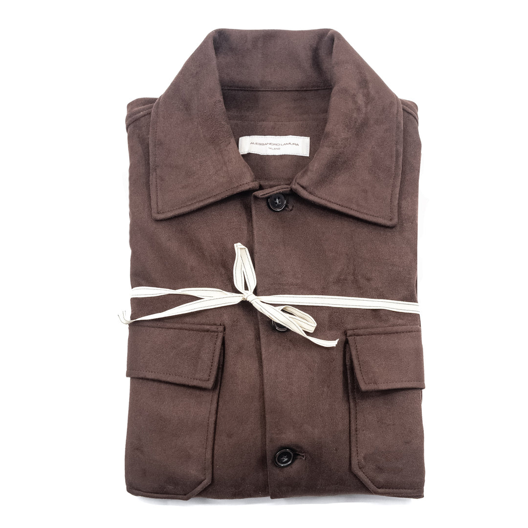Giacca Effetto Suede Marrone con Tasche