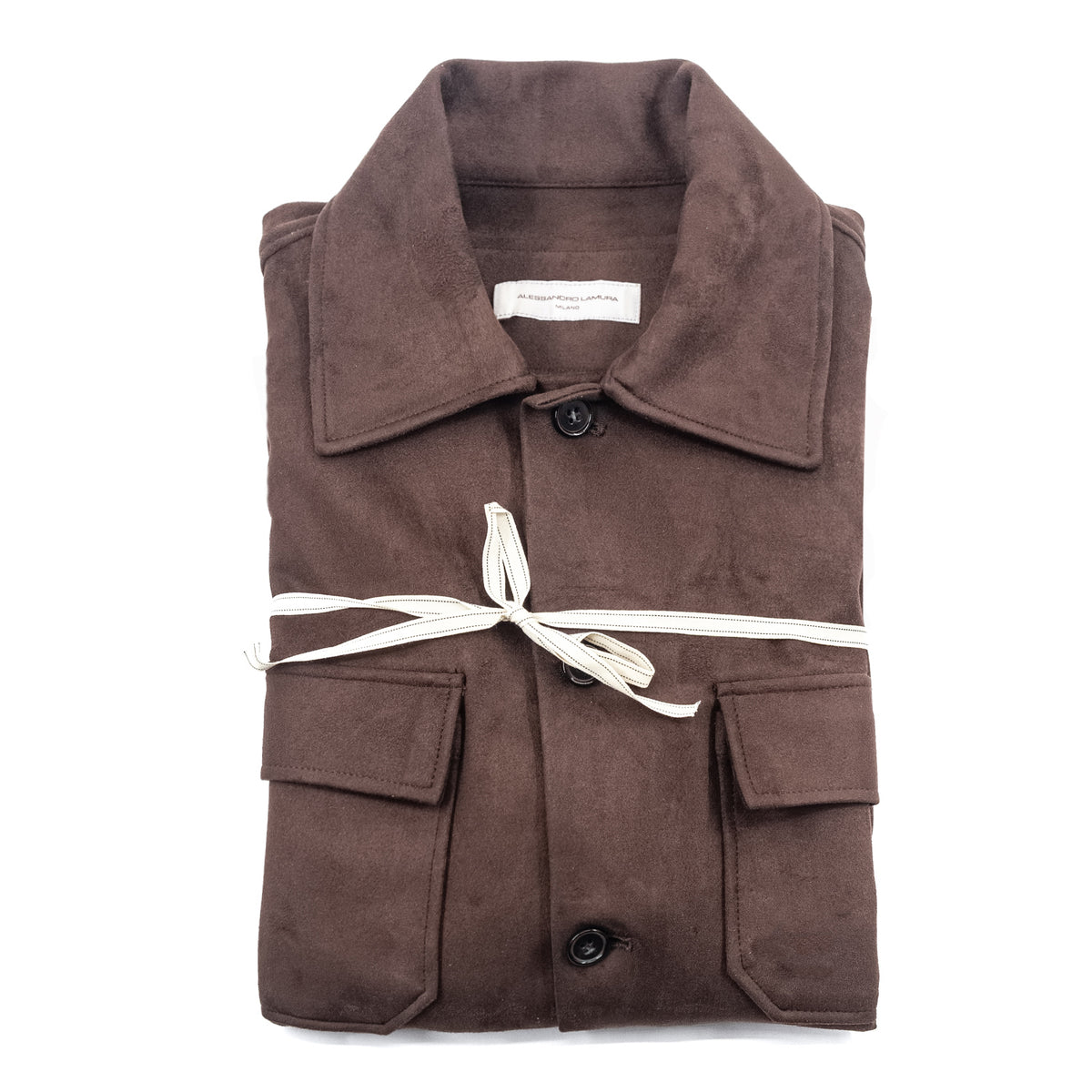 Giacca Effetto Suede Marrone con Tasche