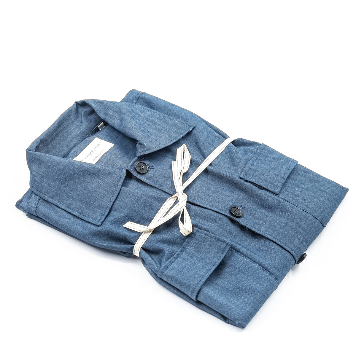 Giacca Camicia Blu in Tessuto Spigato