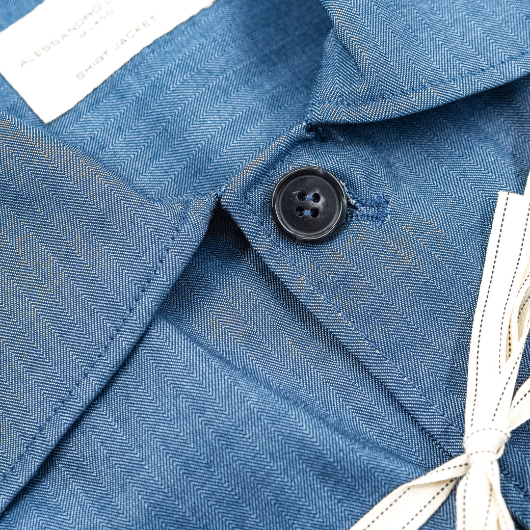 Giacca Camicia Blu in Tessuto Spigato