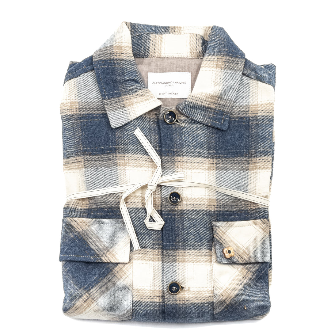 Giacca Camicia a Quadri Blu e Beige