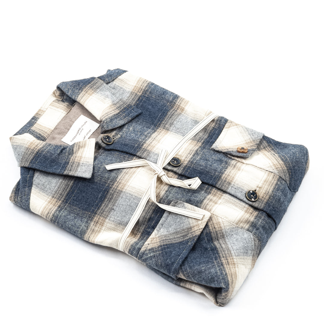 Giacca Camicia a Quadri Blu e Beige