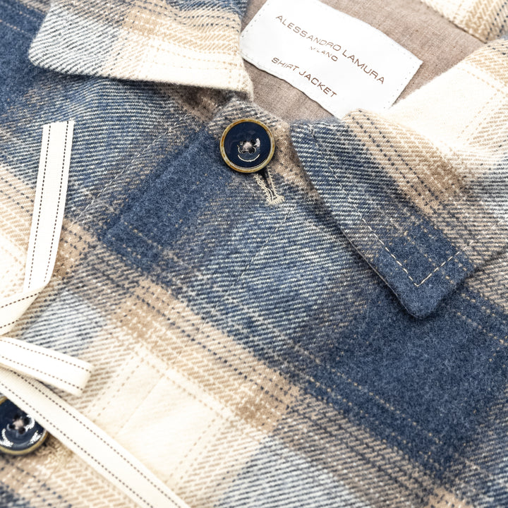 Giacca Camicia a Quadri Blu e Beige