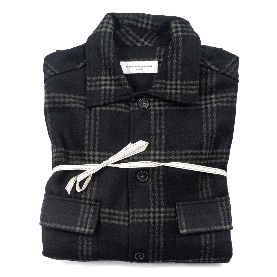 Giacca Check Nera e Verde con Tasche