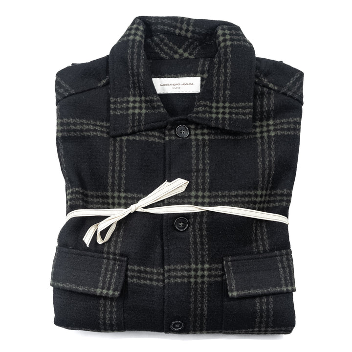 Giacca Check Nera e Verde con Tasche