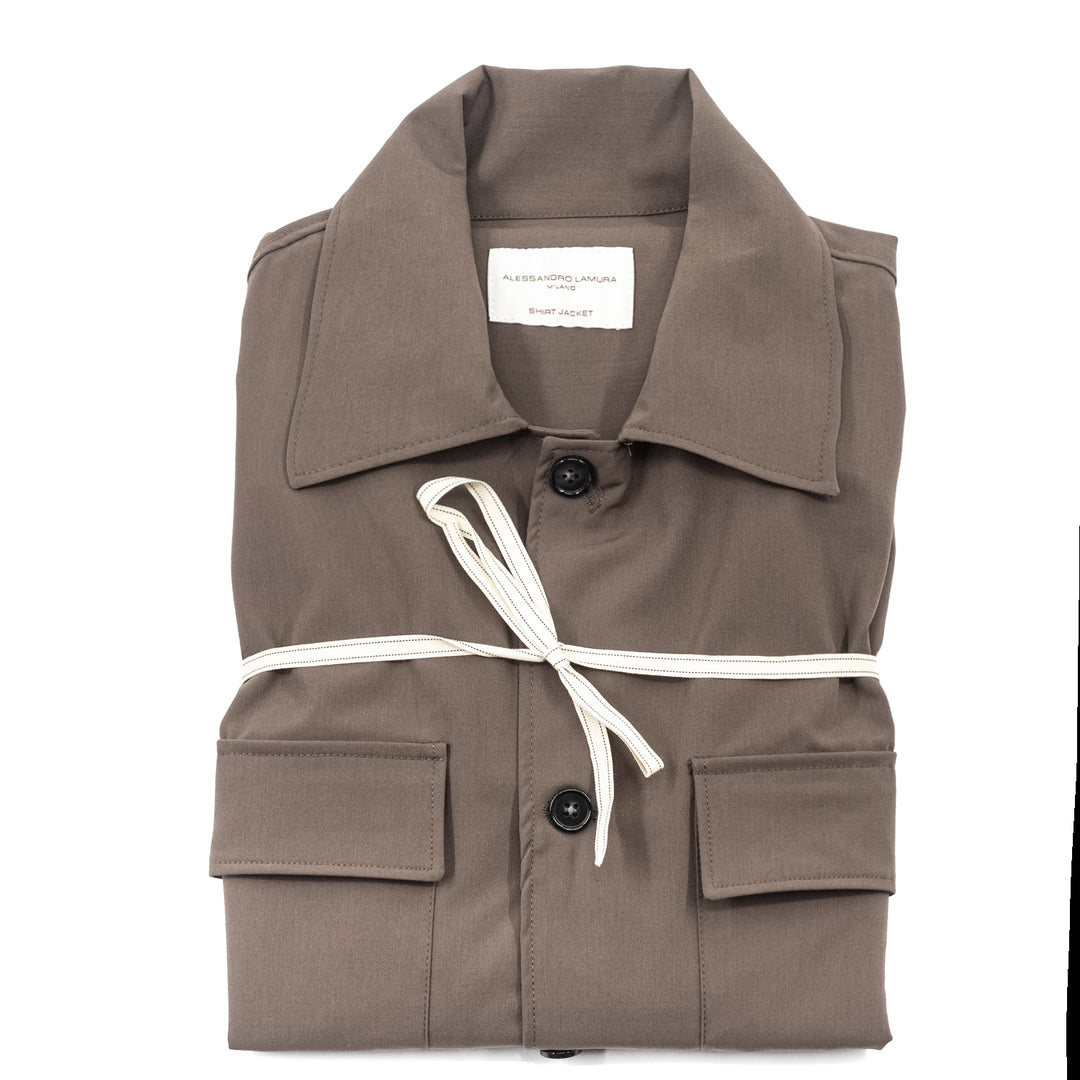 Giacca Camicia Tortora con Tasche