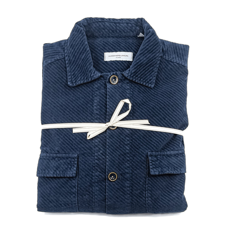 Giacca in Velluto a Coste Blu Navy con Tasche