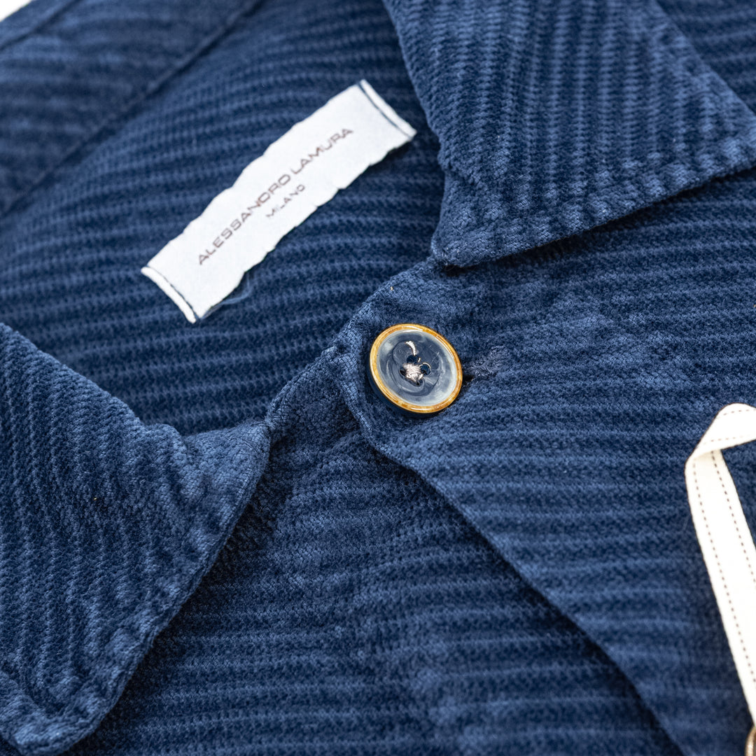 Giacca in Velluto a Coste Blu Navy con Tasche