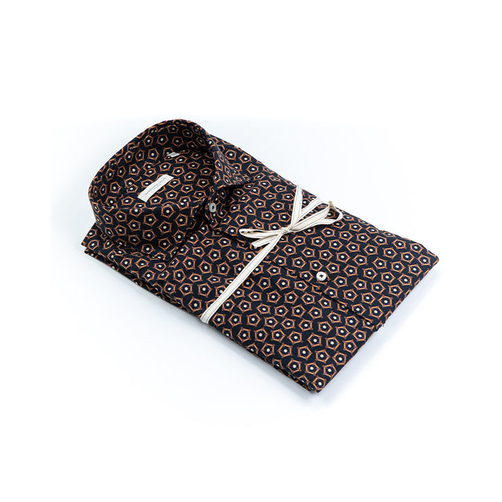 Camicia Di Cotone Stampa Geometrica Collo francese
