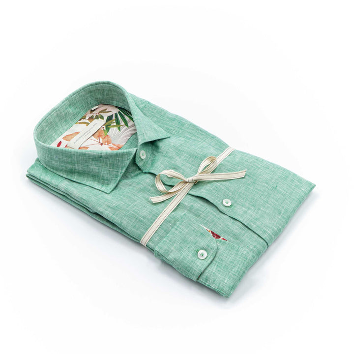 White Shirt Embroidered with Black Floral Details