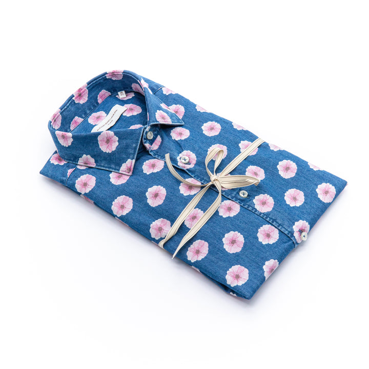 Camicia con Stampa Floreale denim