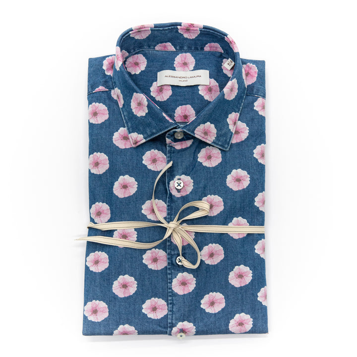 Camicia con Stampa Floreale denim