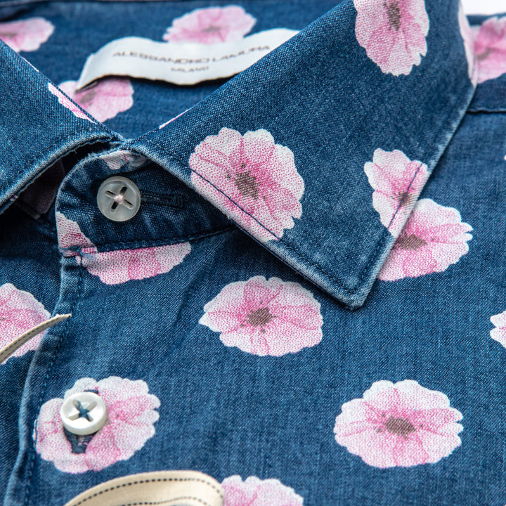 Camicia con Stampa Floreale denim
