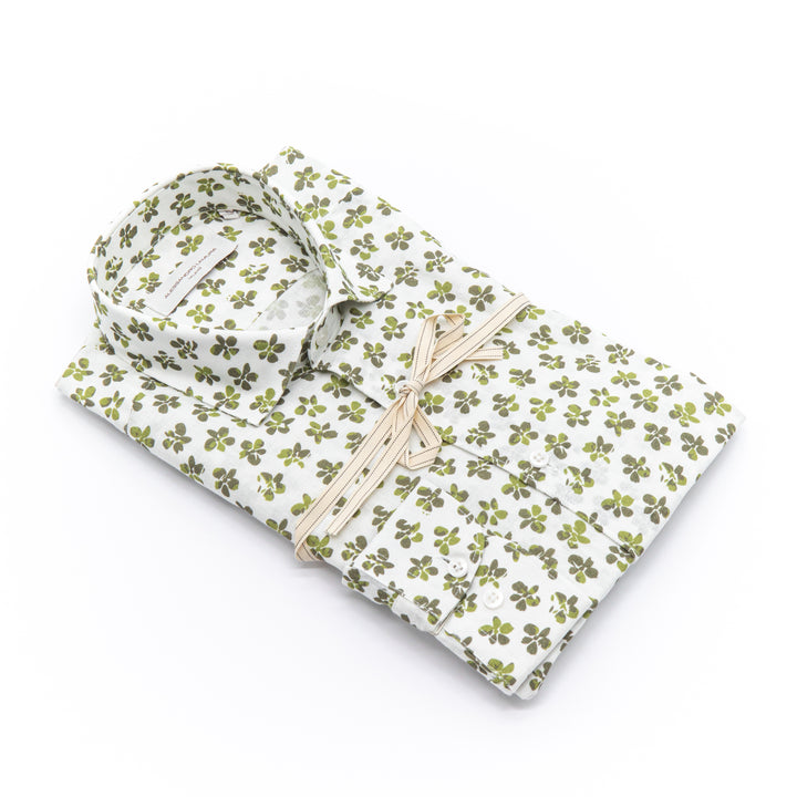 Camicia in Lino con Fantasia Floreale Verde