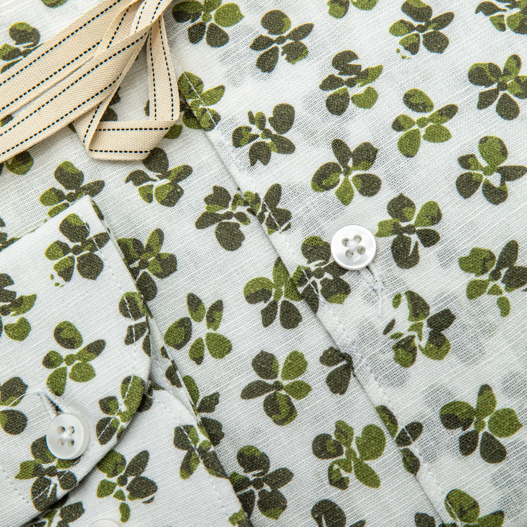 Camicia in Lino con Fantasia Floreale Verde