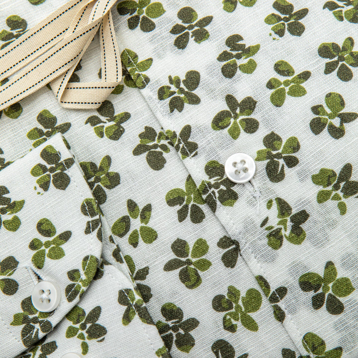 Camicia in Lino con Fantasia Floreale Verde