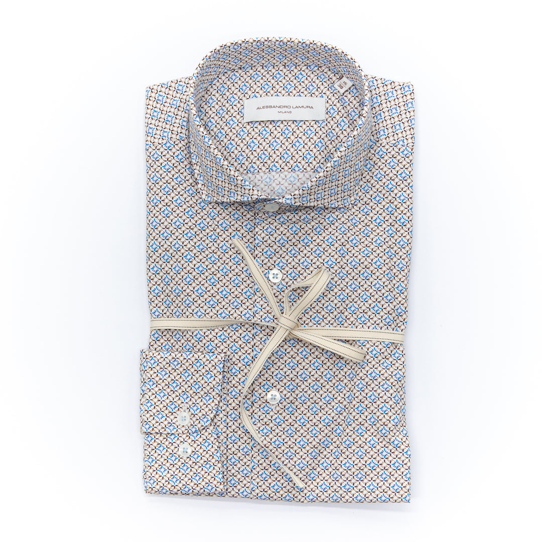 White Shirt Embroidered with Black Floral Details