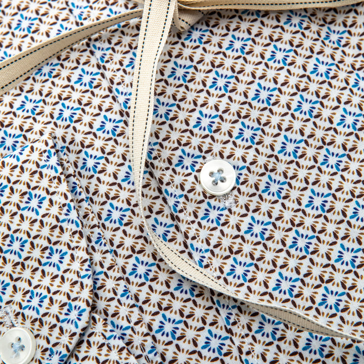 White Shirt Embroidered with Black Floral Details