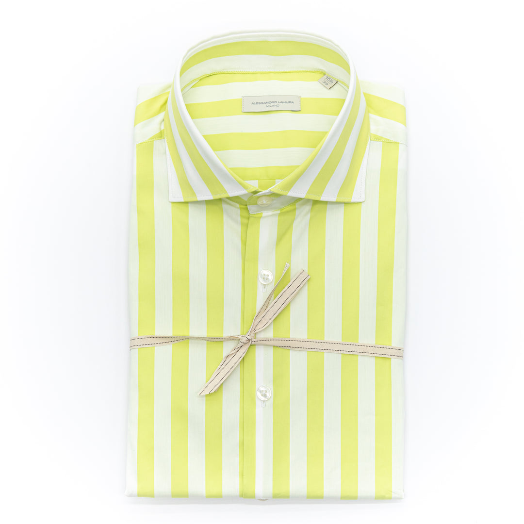 Camicia Rigata Verde Lime in Cotone Popeline