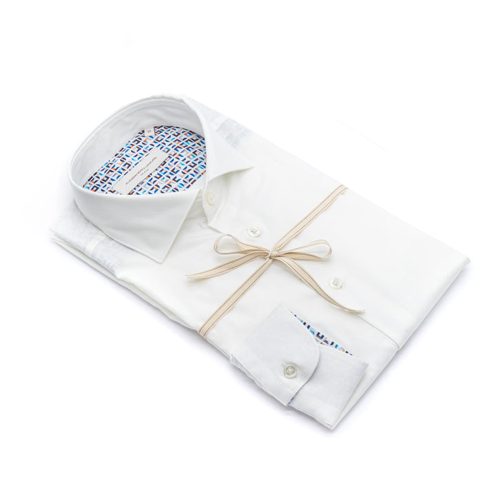 Camicia Bianca con Interno Colletto Geometrico Multicolor