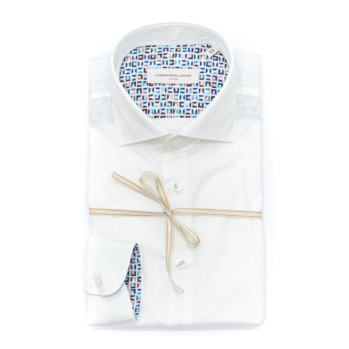 Camicia Bianca con Interno Colletto Geometrico Multicolor