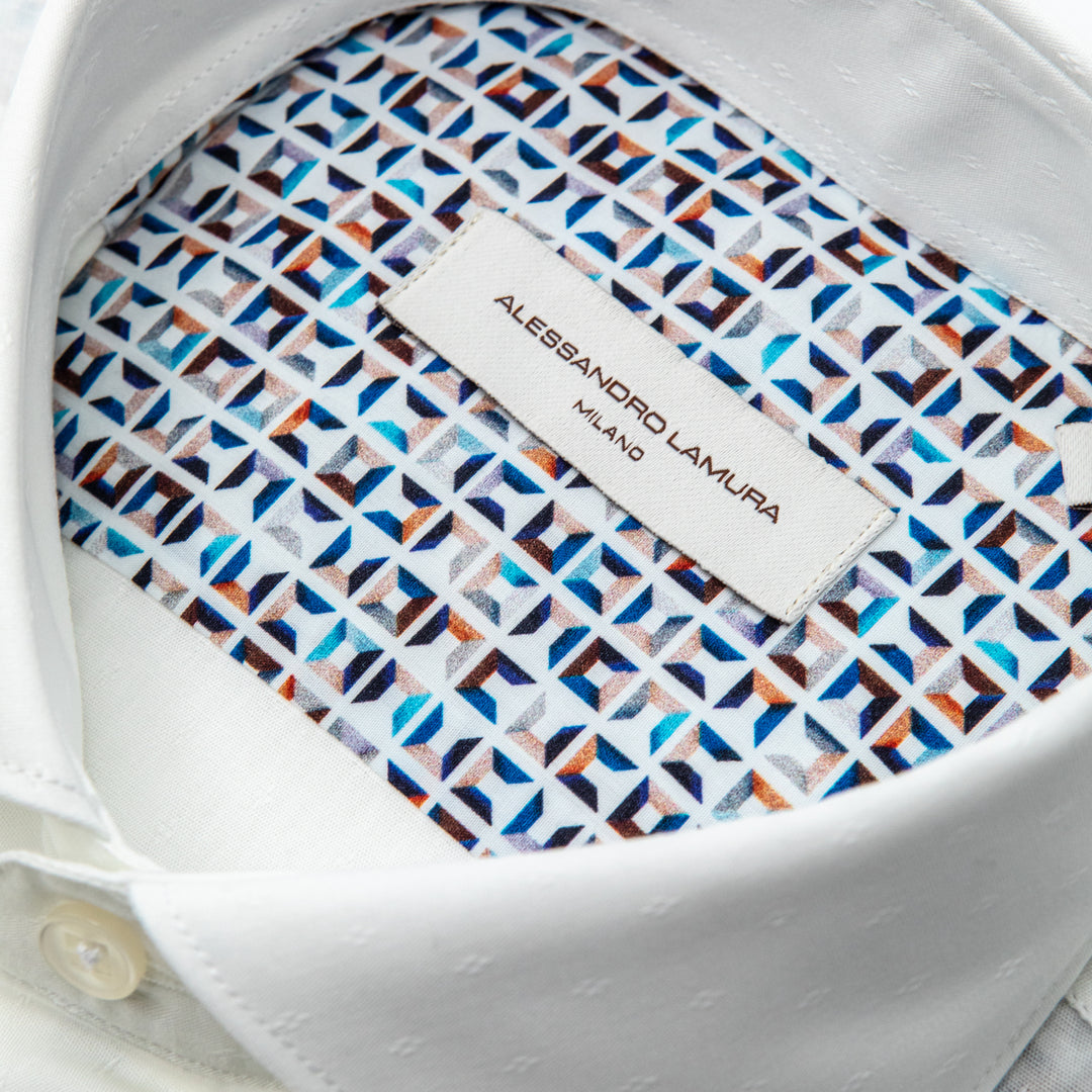 Camicia Bianca con Interno Colletto Geometrico Multicolor