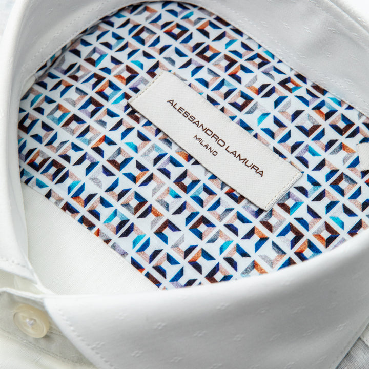 Camicia Bianca con Interno Colletto Geometrico Multicolor